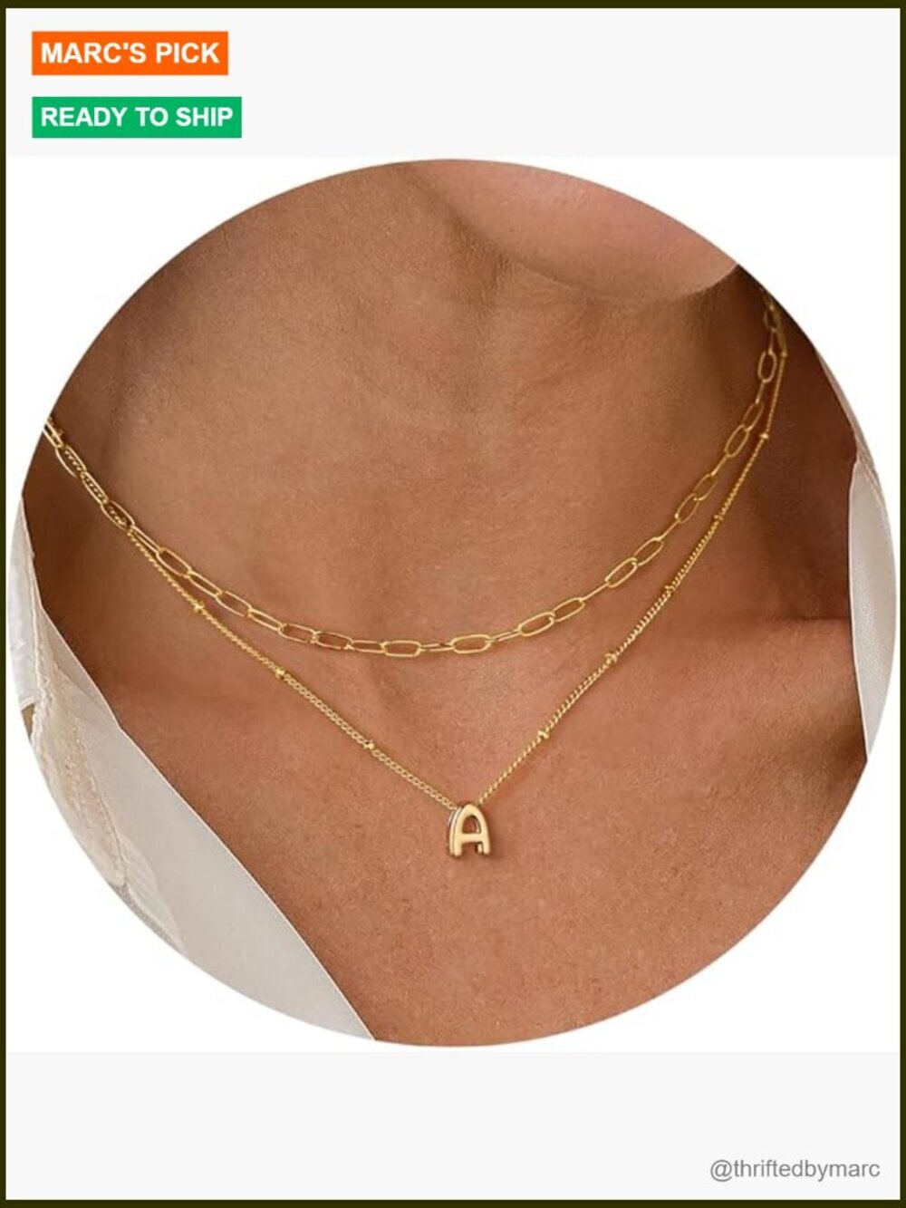 Dainty Initial Pendant Necklace Layered Paperclip Chain Choker
